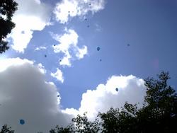 Luftballons mit Friedenstauben erinnern an die Opfer