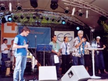 Die Delegation aus dem Pazifik auf der "Climate Talk"-Bühne